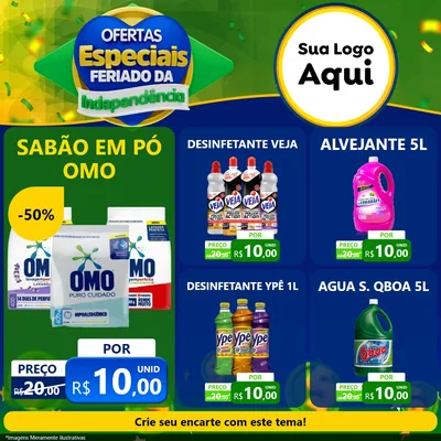 Modelo de Rede Social para Feed Facebook com o tema Ofertas Especiais Feriado da Independência para Produtos de Limpeza