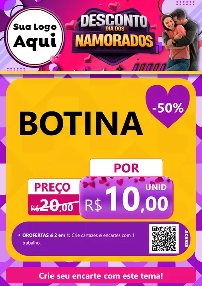 Modelo de Cartaz para Cartaz A4 Vertical com o tema Desconto Dia dos Namorados para Agropecuária