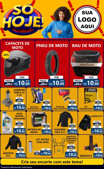 Modelo de Encarte para Encarte Grande com o tema Só Hoje! para Moto peças