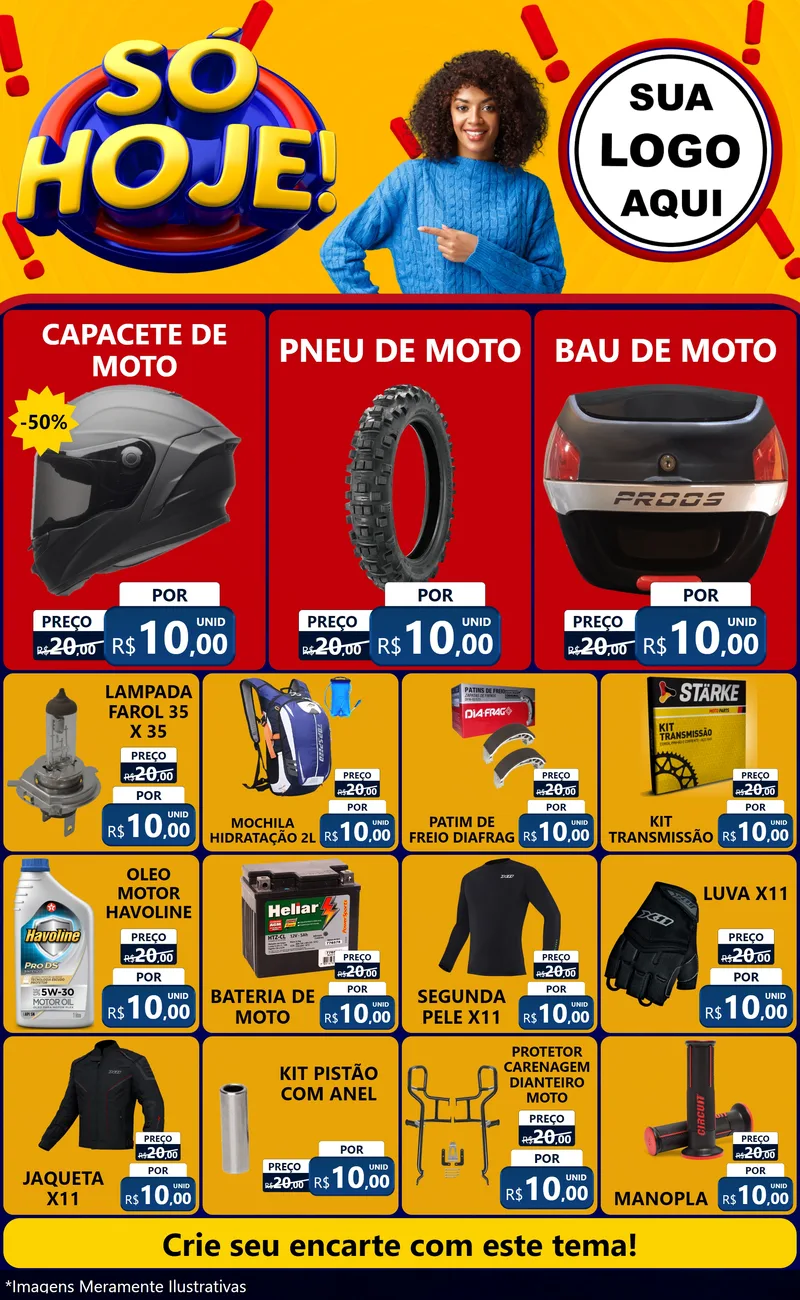 Modelo de Encarte para Encarte Grande com o tema Só Hoje! para Moto peças