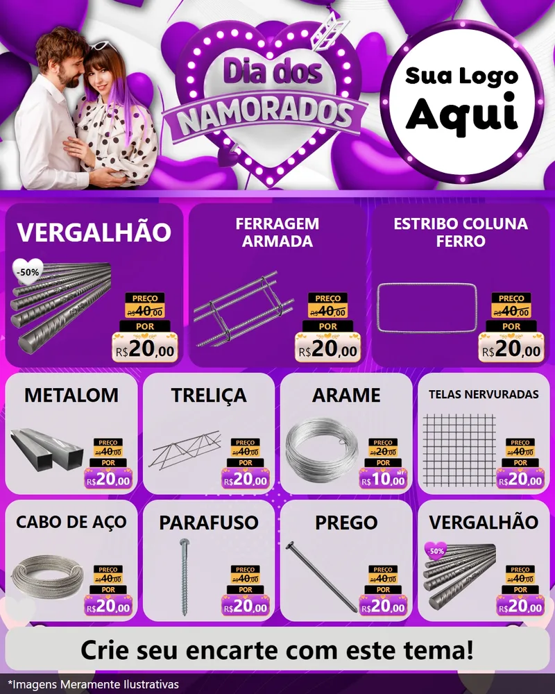 Modelo de Rede Social para Feed Instagram com o tema Dia dos Namorados para Ferragens