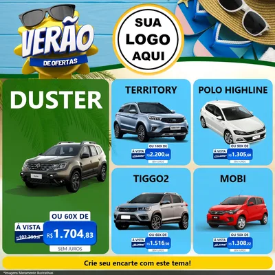 Modelo de Rede Social para Feed Facebook com o tema Verão de Ofertas para Concessionaria de Carros