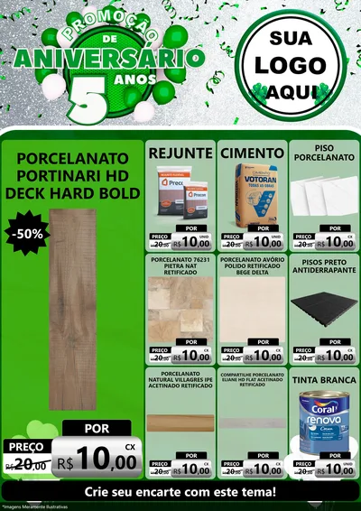 Modelo de Encarte para Encarte A4 Vertical com o tema Promoção de Aniversário - 5 Anos para Pisos e revestimentos