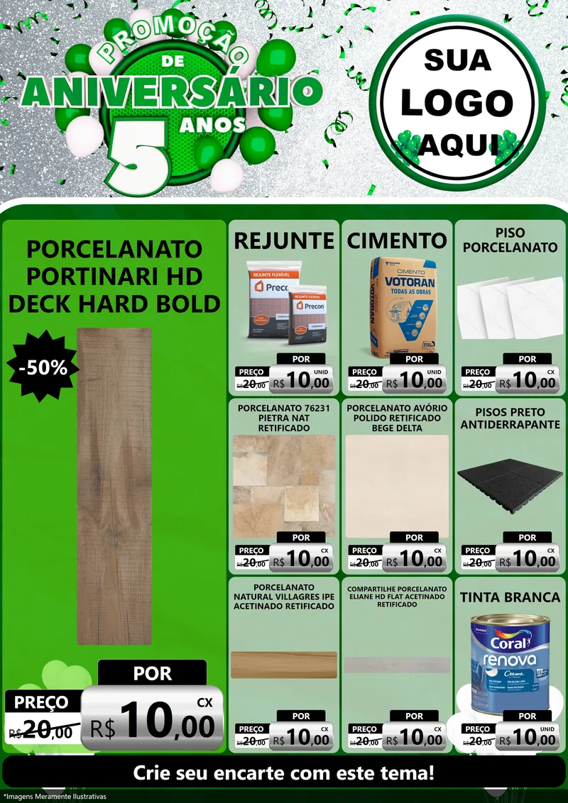 Modelo de Encarte para Encarte A4 Vertical com o tema Promoção de Aniversário - 5 Anos para Pisos e revestimentos