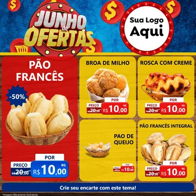 Modelo de Rede Social para Feed Facebook com o tema Junho de Ofertas para Padaria