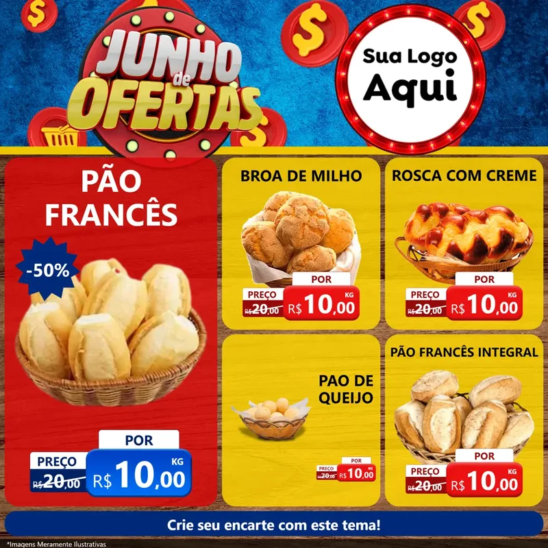 Modelo de Rede Social para Feed Facebook com o tema Junho de Ofertas para Padaria