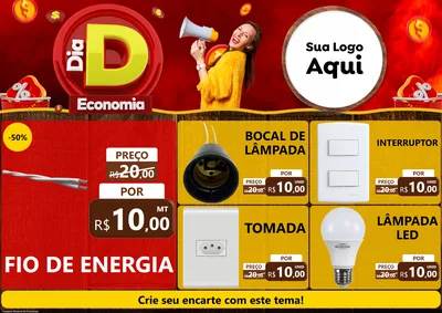 Modelo de Encarte para Encarte A4 Horizontal com o tema Dia D Economia para Materiais Elétricos