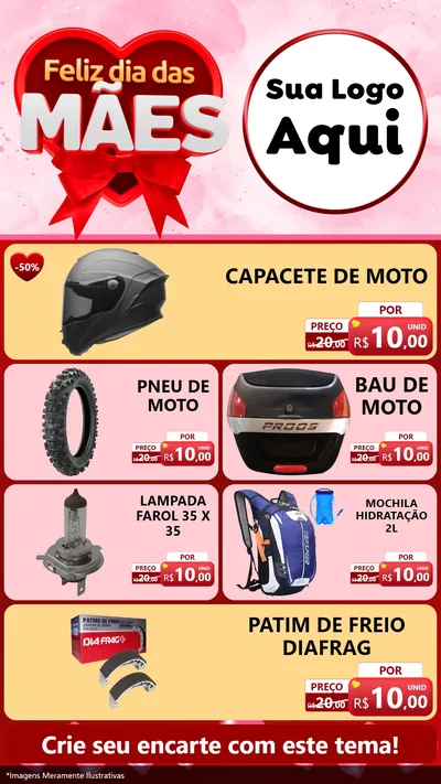 Modelo de TV para TV Vertical com o tema Feliz Dia Das Mães para Moto peças