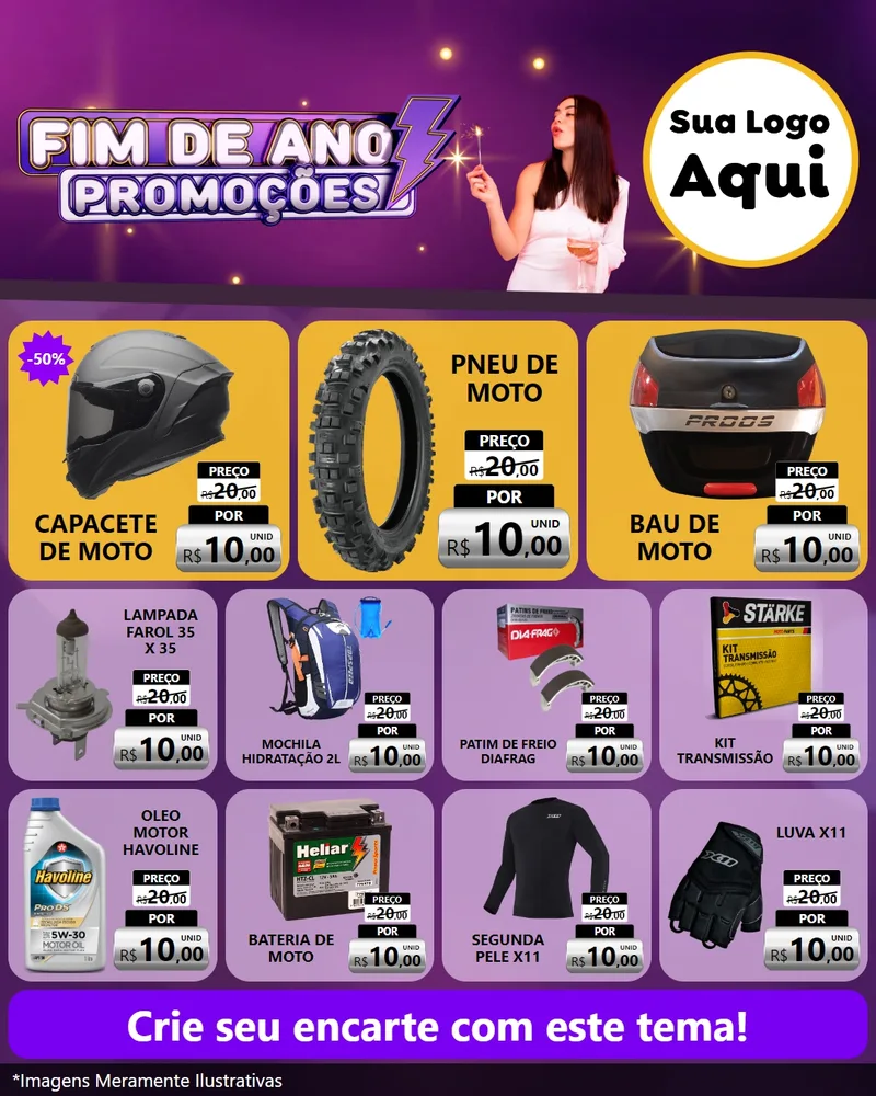 Modelo de Rede Social para Feed Instagram com o tema Fim de Ano Promoções para Moto peças