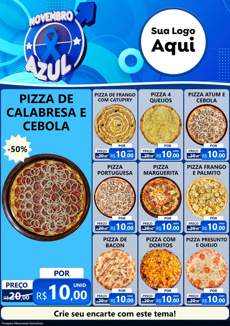 Modelo de Encarte para Encarte A4 Vertical com o tema Novembro Azul para Pizzaria