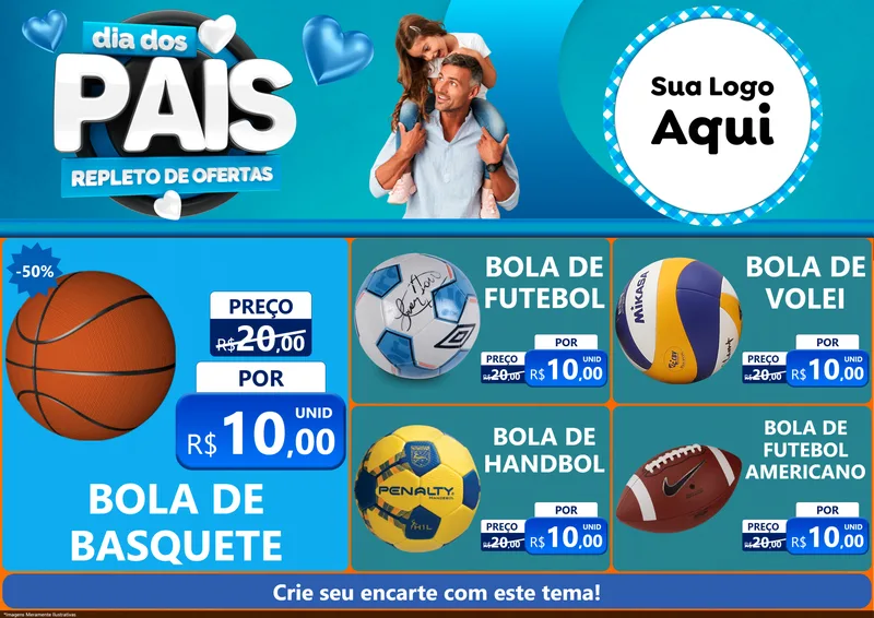 Modelo de Encarte para Encarte A4 Horizontal com o tema Dia Dos Pais Repleto de Ofertas para Artigos Esportivos