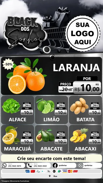 Modelo de Rede Social para Stories com o tema Black dos Sonhos para Hortifrúti