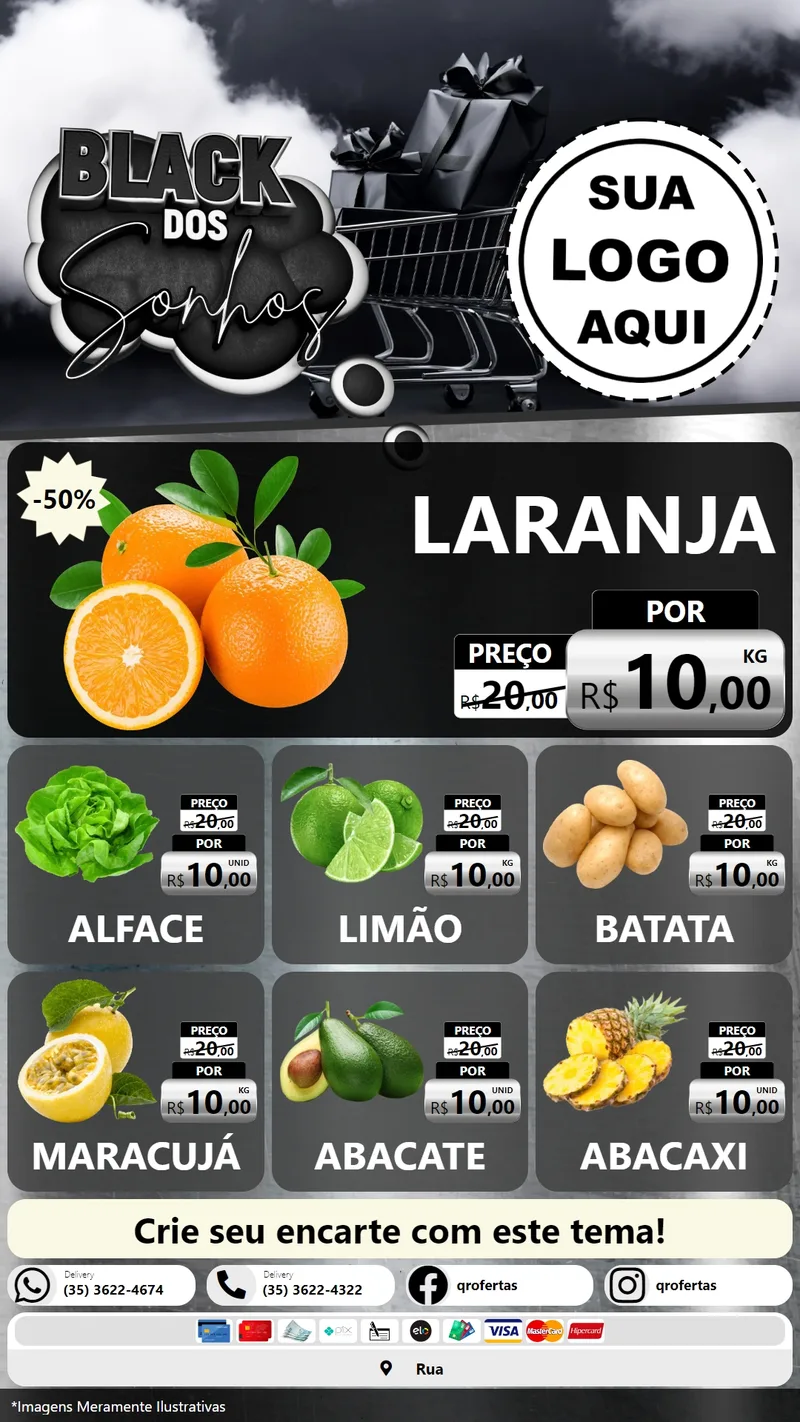Modelo de Rede Social para Stories com o tema Black dos Sonhos para Hortifrúti