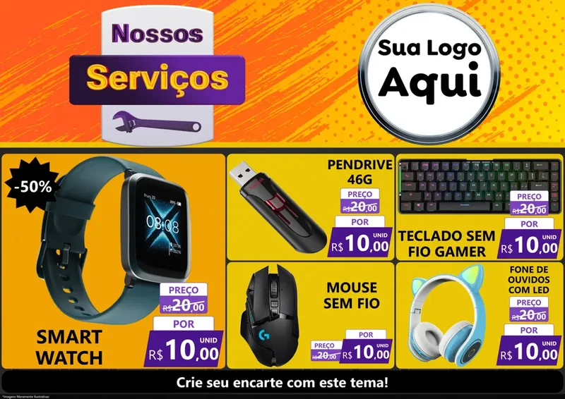 Modelo de Encarte para Encarte A4 Horizontal com o tema Nossos Serviços para Informática