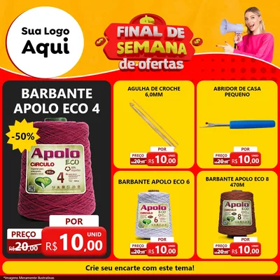 Modelo de Rede Social para Feed Facebook com o tema Final de Semana de Ofertas para Armarinho e Aviamentos