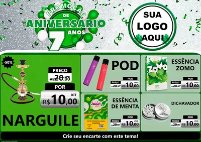 Modelo de Encarte para Encarte A4 Horizontal com o tema Promoção de Aniversário - 7 Anos para Tabacaria