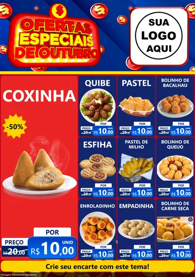 Modelo de Encarte para Encarte A4 Vertical com o tema Ofertas Especiais de Outubro para Salgadaria