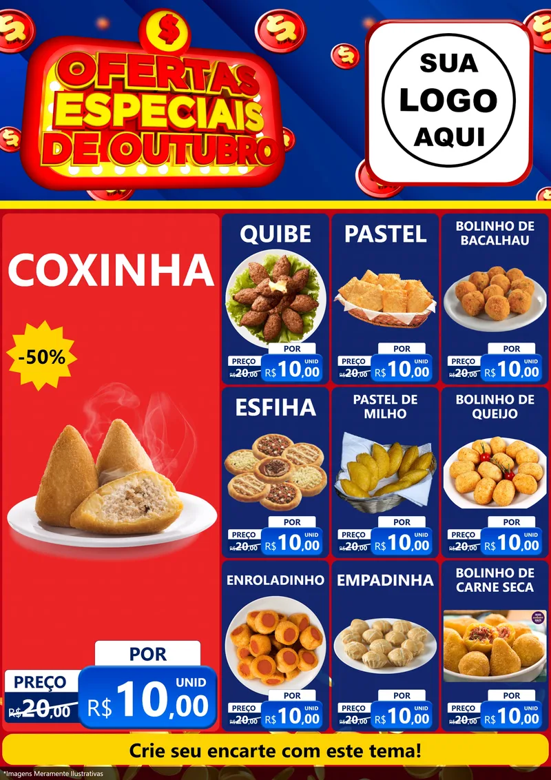 Modelo de Encarte para Encarte A4 Vertical com o tema Ofertas Especiais de Outubro para Salgadaria
