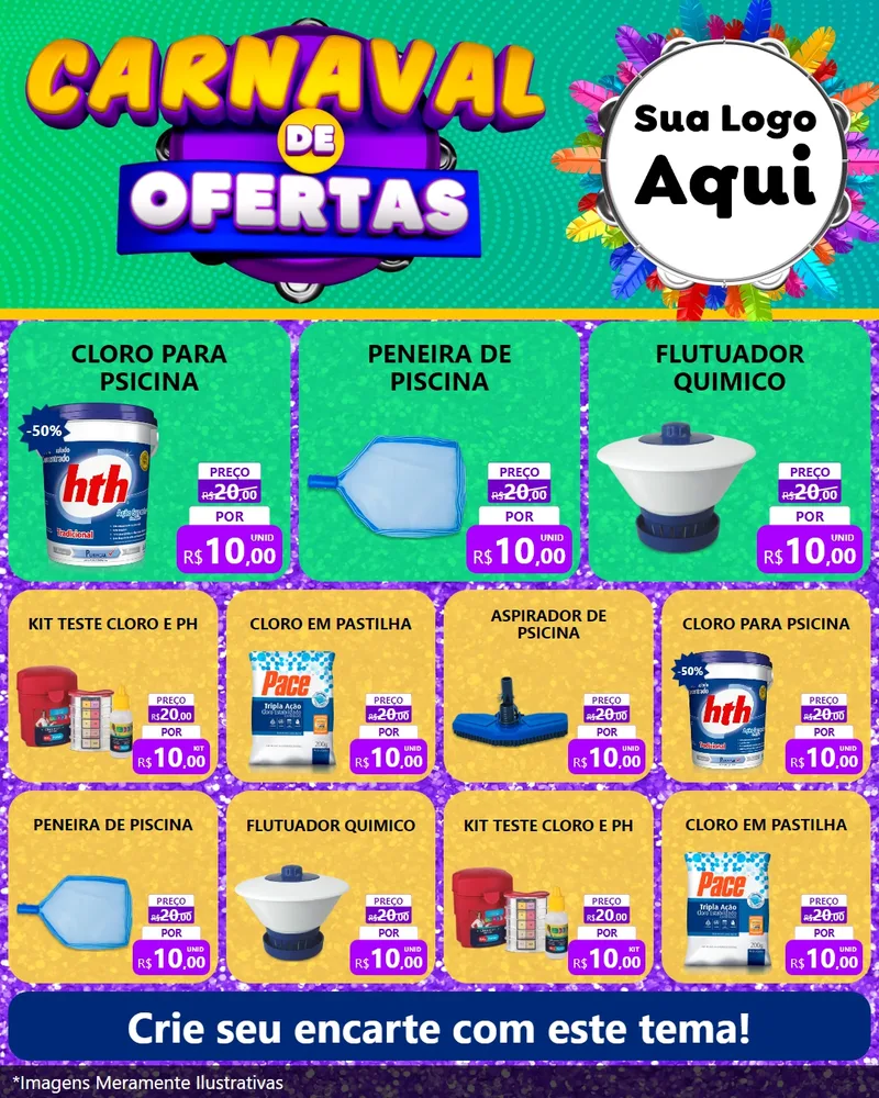 Modelo de Rede Social para Feed Instagram com o tema Carnaval de Ofertas para Produtos para Piscina
