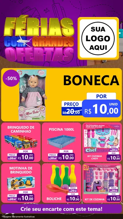 Modelo de Rede Social para Stories com o tema Férias com Grandes Ofertas para Brinquedos