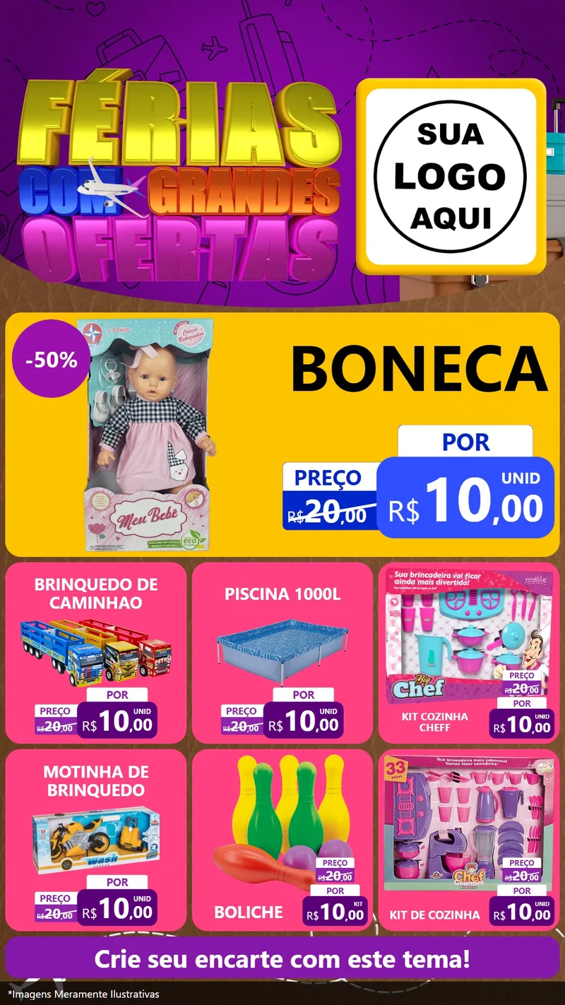 Modelo de Rede Social para Stories com o tema Férias com Grandes Ofertas para Brinquedos