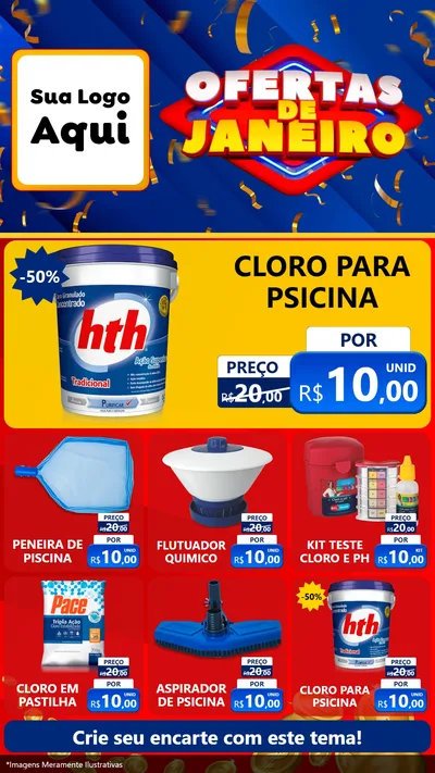 Modelo de Rede Social para Stories com o tema Ofertas de Janeiro para Produtos para Piscina