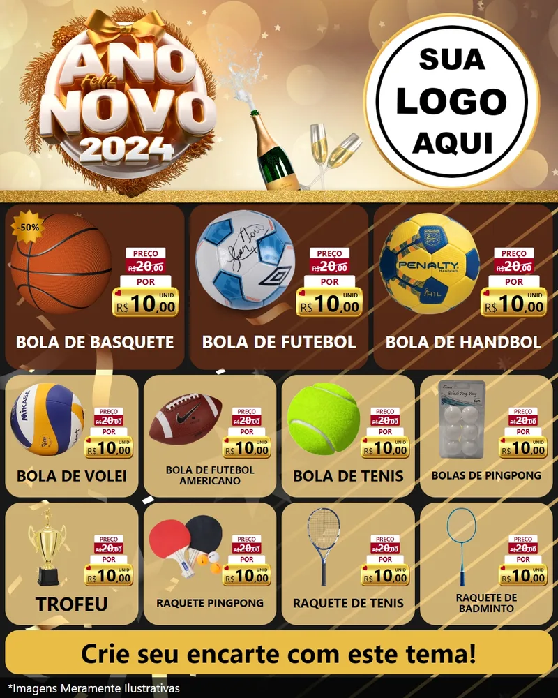 Modelo de Rede Social para Feed Instagram com o tema Feliz Ano Novo 2027 para Artigos Esportivos