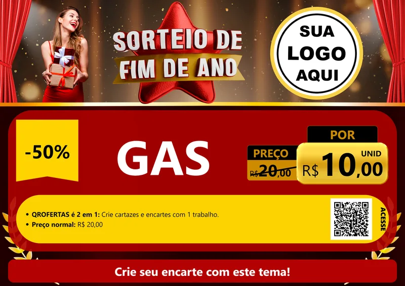 Modelo de Cartaz para Cartaz A4 Horizontal com o tema Sorteio de Fim de Ano para Água e gás