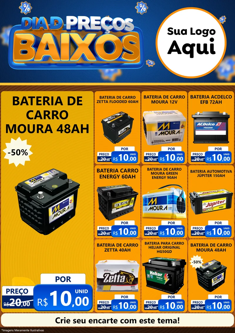 Modelo de Encarte para Encarte A4 Vertical com o tema Dia D Preço Baixo para Baterias Elétricas