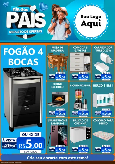 Modelo de Encarte para Encarte A4 Vertical com o tema Dia Dos Pais Repleto de Ofertas para Móveis e Eletro