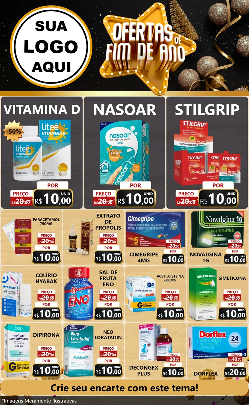 Modelo de Encarte para Encarte Grande com o tema Ofertas de Fim de Ano para Farmácia