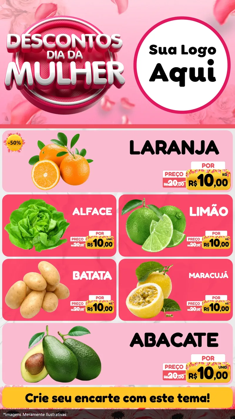 Modelo de TV para TV Vertical com o tema Descontos Dia da Mulher para Hortifrúti