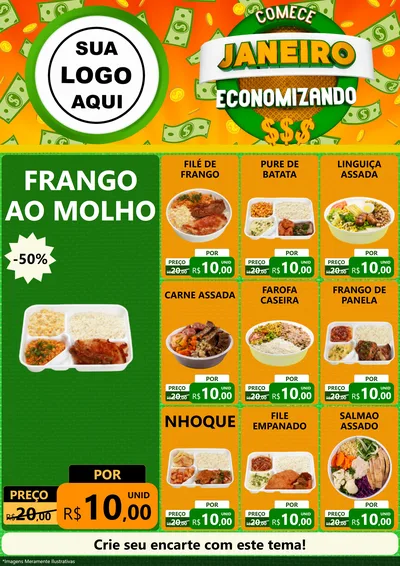 Modelo de Encarte para Encarte A4 Vertical com o tema Comece Janeiro Economizando para Restaurante