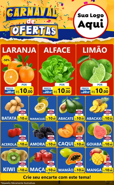 Modelo de Encarte para Encarte Grande com o tema Carnaval de Ofertas para Hortifrúti