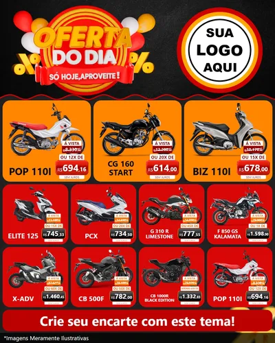 Modelo de Rede Social para Feed Instagram com o tema Oferta do Dia - Só hoje, Aproveite! para Concessionaria de Motos