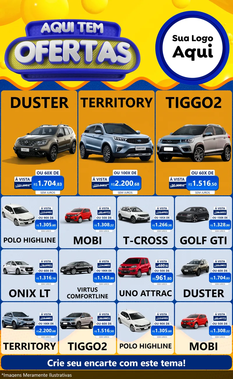 Modelo de Encarte para Encarte Grande com o tema Aqui Tem Ofertas para Concessionaria de Carros
