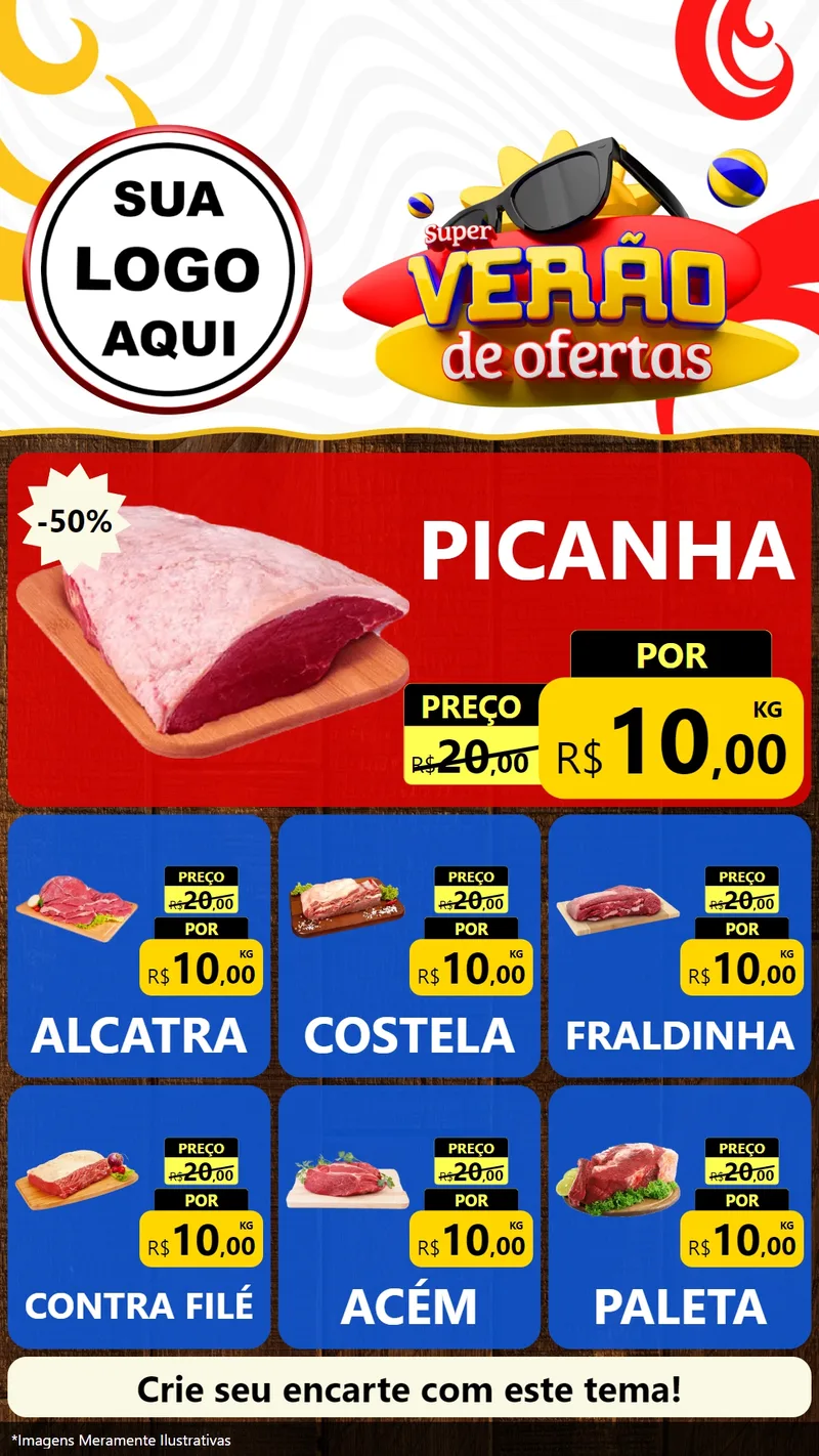 Modelo de Rede Social para Stories com o tema Super Verão de Ofertas para Açougue