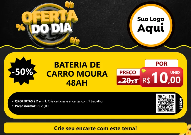 Modelo de Cartaz para Cartaz A4 Horizontal com o tema Oferta Do Dia para Baterias Elétricas