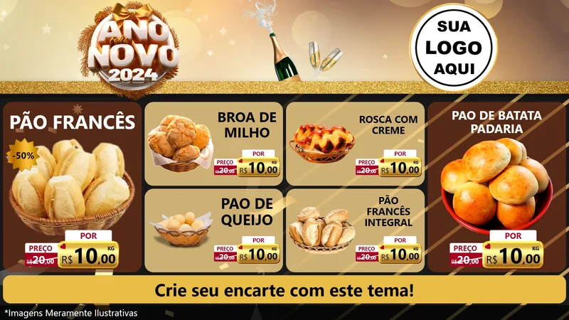 Modelo de TV para TV Horizontal com o tema Feliz Ano Novo 2027 para Padaria
