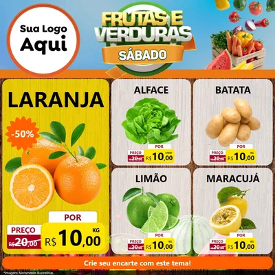 Modelo de Rede Social para Feed Facebook com o tema Frutas e Verduras Sábado para Hortifrúti