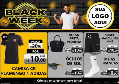Modelo de Encarte para Encarte A4 Horizontal com o tema Black Week para Roupas e acessórios