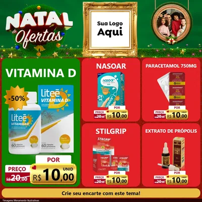 Modelo de Rede Social para Feed Facebook com o tema Natal de Ofertas para Farmácia