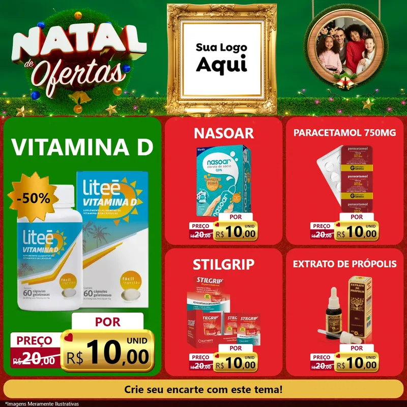 Modelo de Rede Social para Feed Facebook com o tema Natal de Ofertas para Farmácia