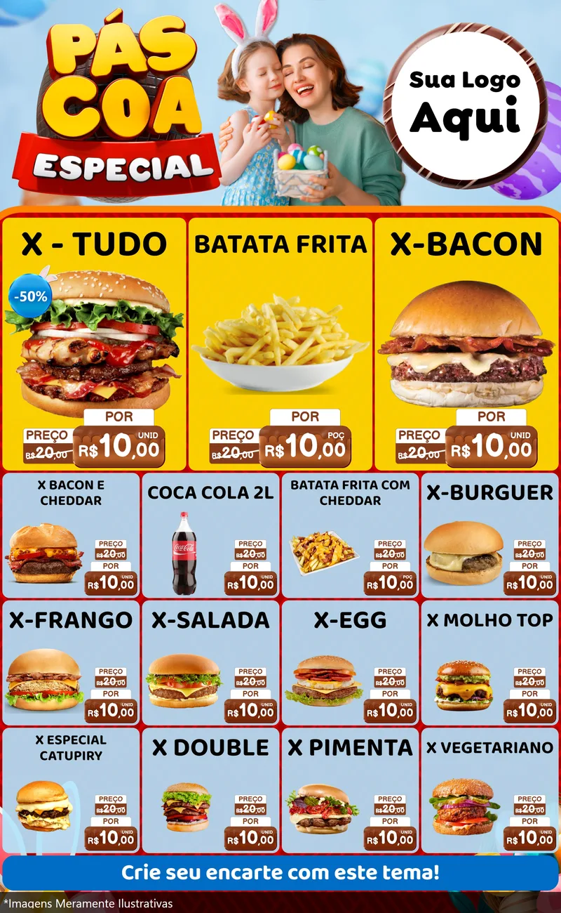 Modelo de Encarte para Encarte Grande com o tema Páscoa Especial para Hamburgueria