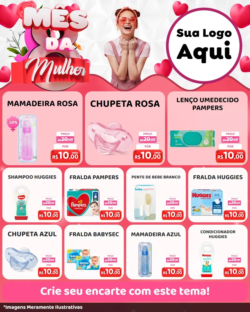 Modelo de Rede Social para Feed Instagram com o tema Mês da Mulher para Bebês