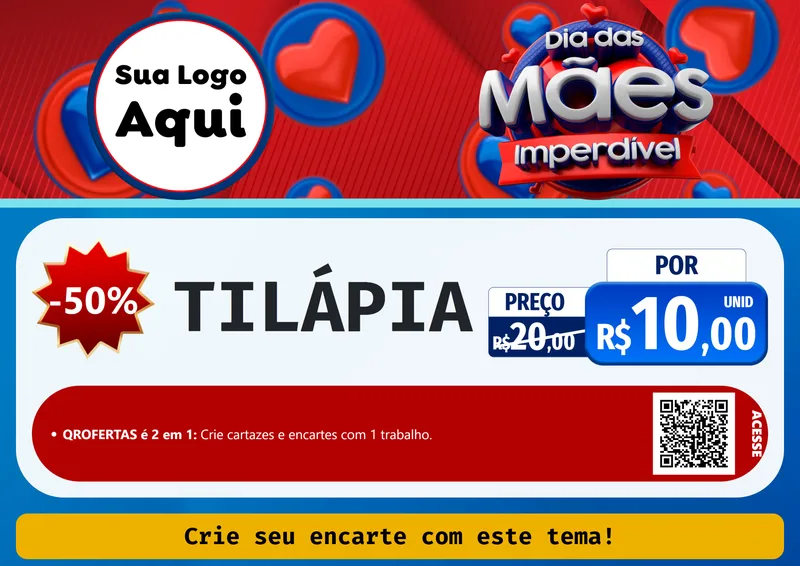 Modelo de Cartaz para Cartaz A4 Horizontal com o tema Dia Das Mães Imperdível para Peixaria