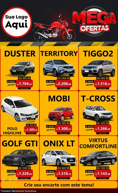 Modelo de Encarte para Encarte Grande com o tema Mega Ofertas - Motopeças para Concessionaria de Carros
