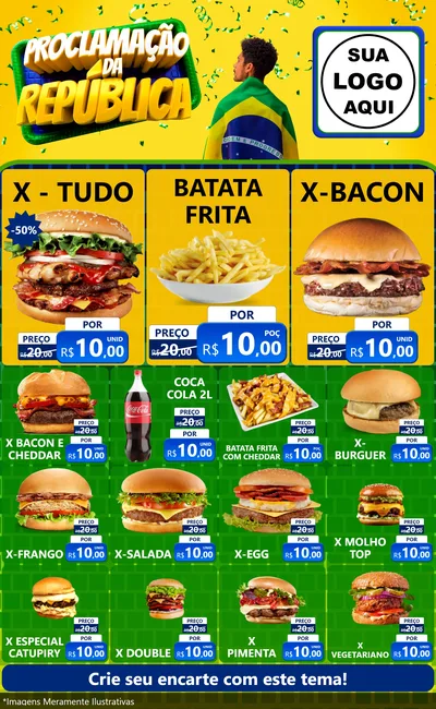 Modelo de Encarte para Encarte Grande com o tema Proclamação da República para Hamburgueria