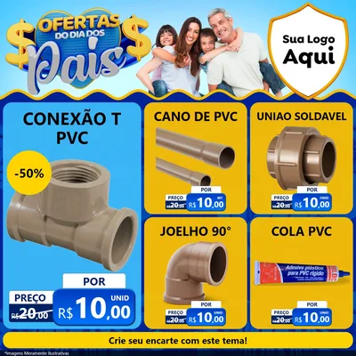Modelo de Rede Social para Feed Facebook com o tema Ofertas do Dia dos Pais para Tubos e conexões
