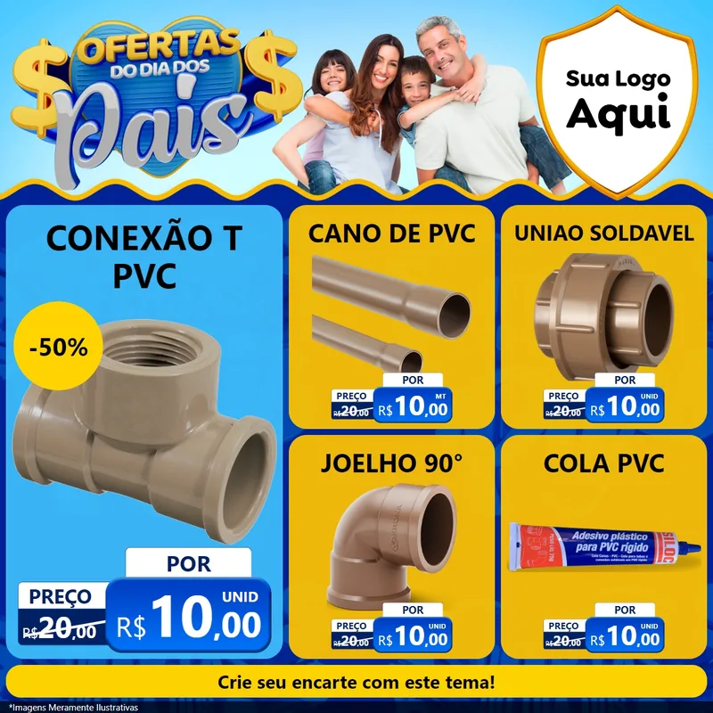 Modelo de Rede Social para Feed Facebook com o tema Ofertas do Dia dos Pais para Tubos e conexões